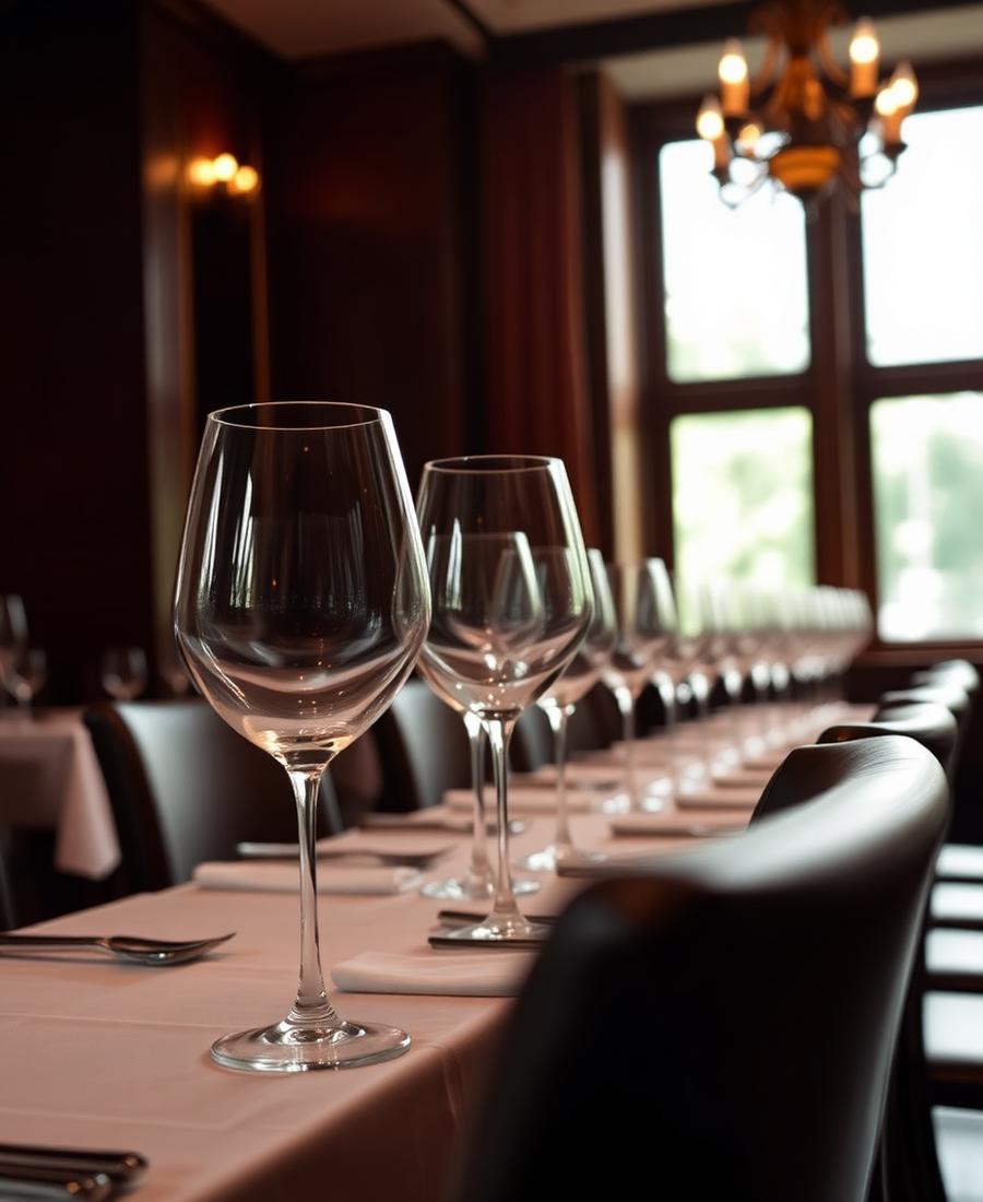 Table élégante dressée avec verres à vin