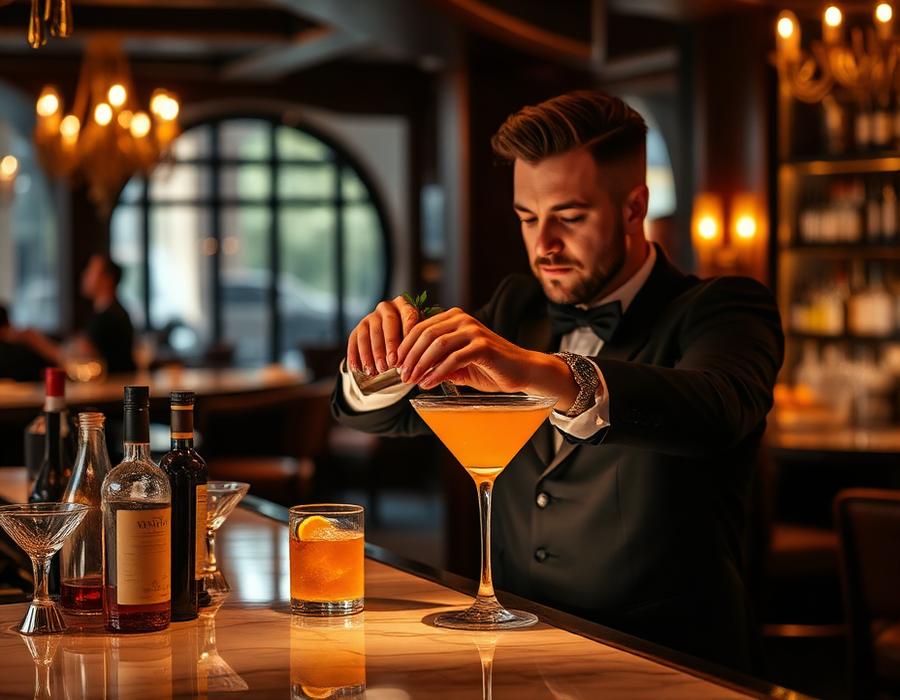 Barman préparant un cocktail signature