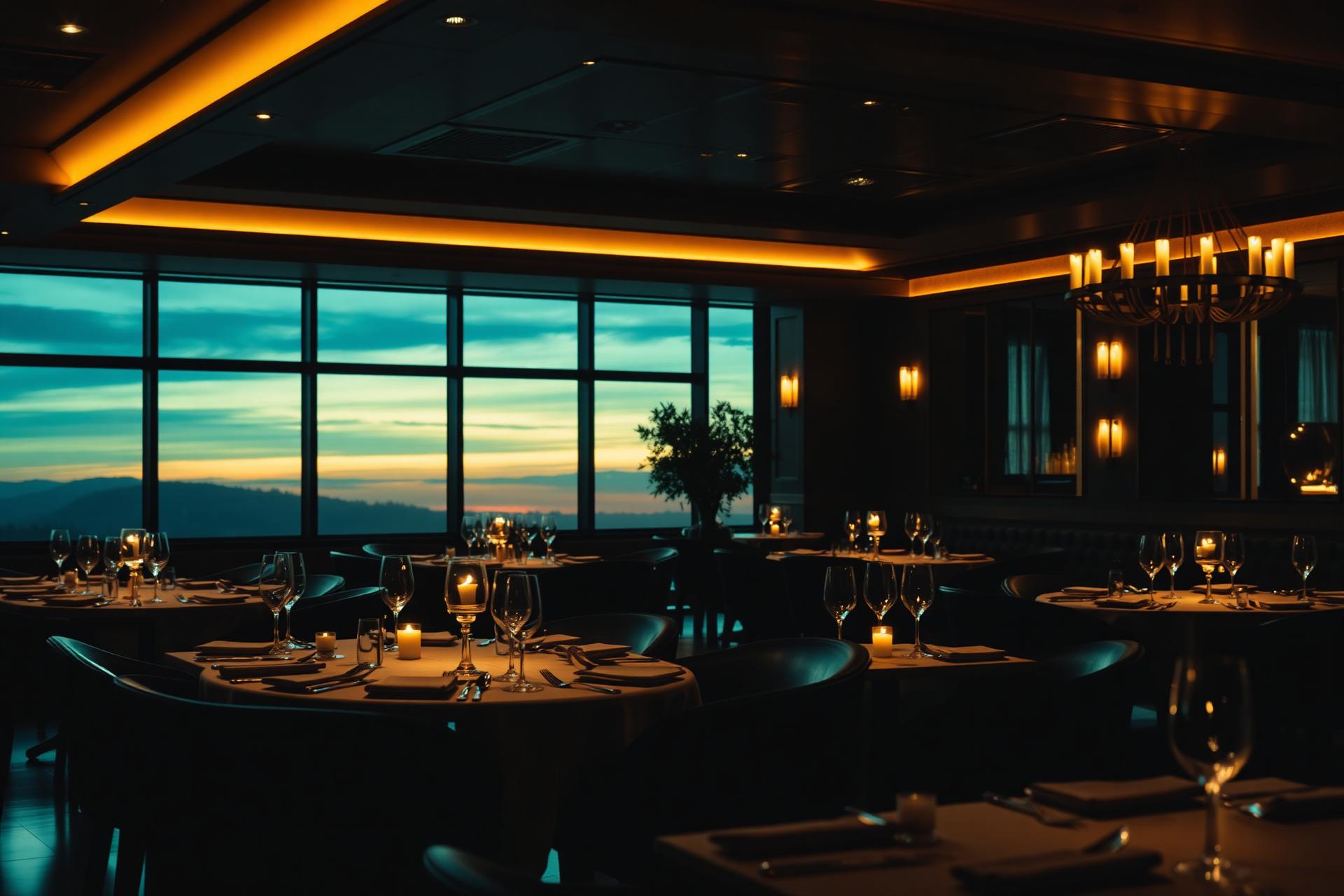 Salle à manger au crépuscule à la lumière des bougies
